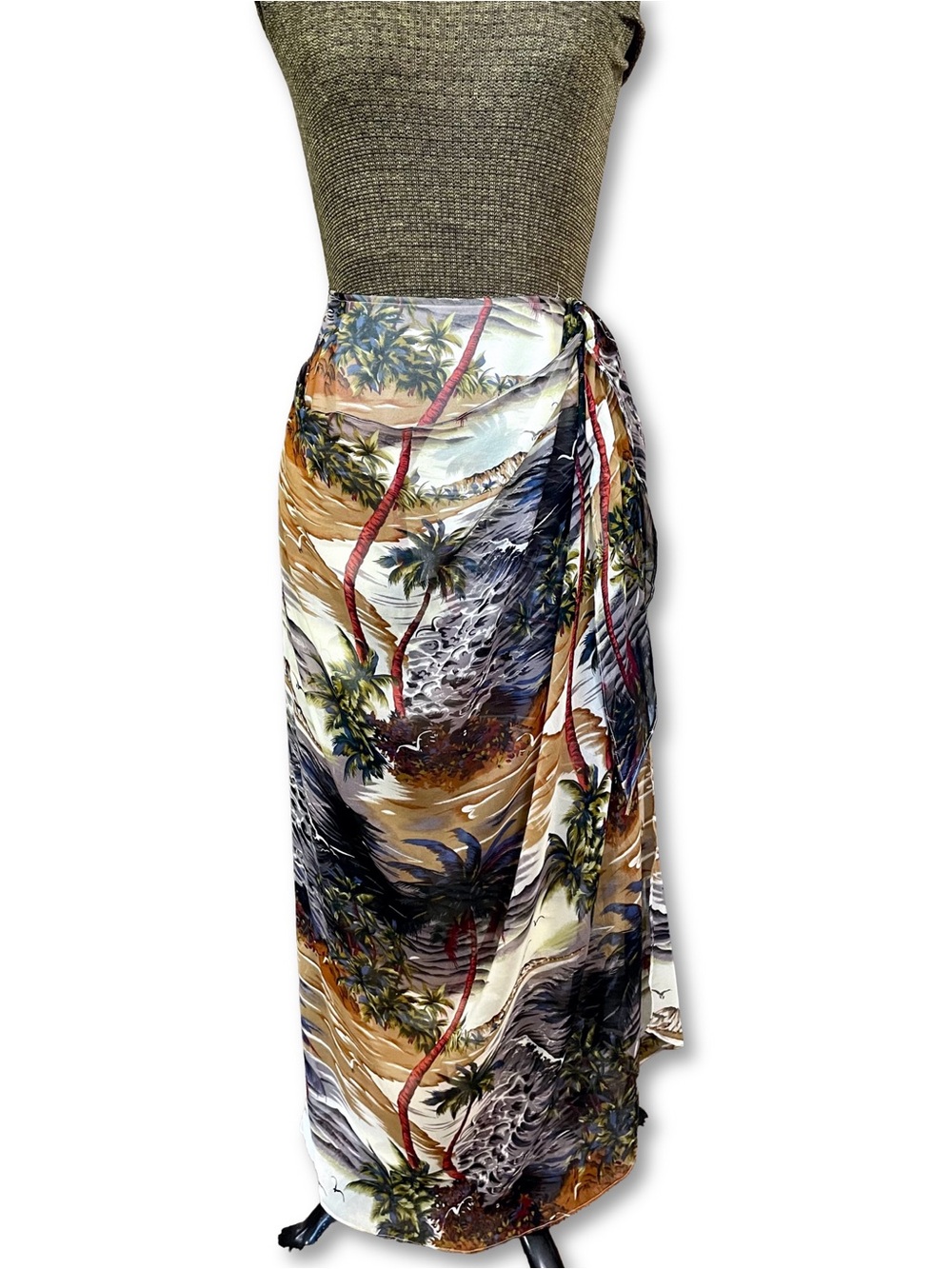 Georgiou Studio Vintage 90s Tropical Silk Wrap Maxi Skirt Sarong Boho Resort EUC